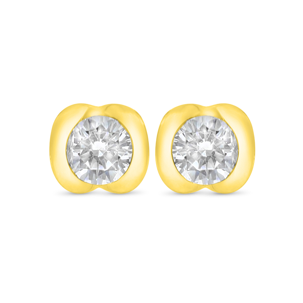 Sterling Silver 925 Earring Golden Plated Embedded With White Zircon