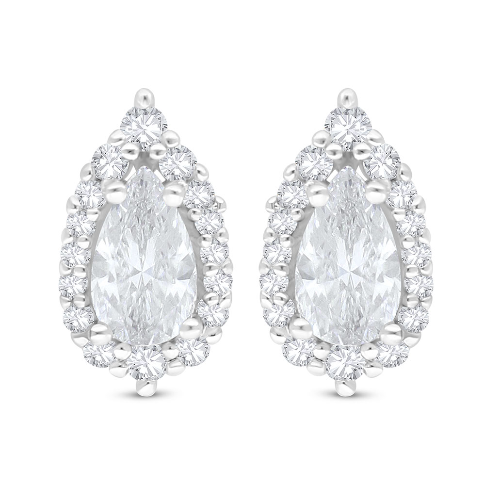 Sterling Silver 925 Earring Rhodium Plated Embedded With White Zircon