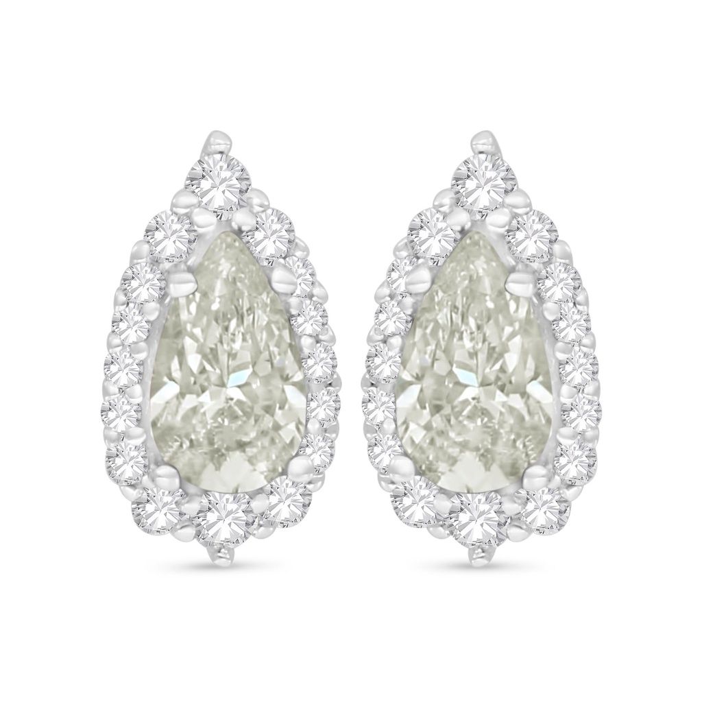 Sterling Silver 925 Earring Rhodium Plated Embedded With Yellow Diamond And White Zircon