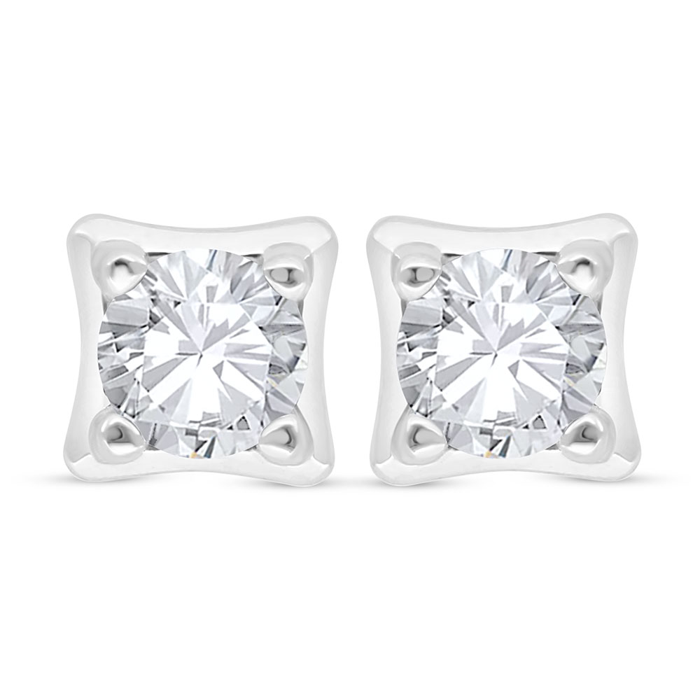 Sterling Silver 925 Earring Rhodium Plated Embedded With White Zircon