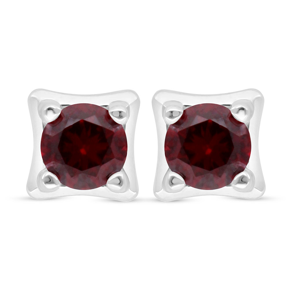 Sterling Silver 925 Earring Rhodium Plated Embedded With Ruby Corundum 