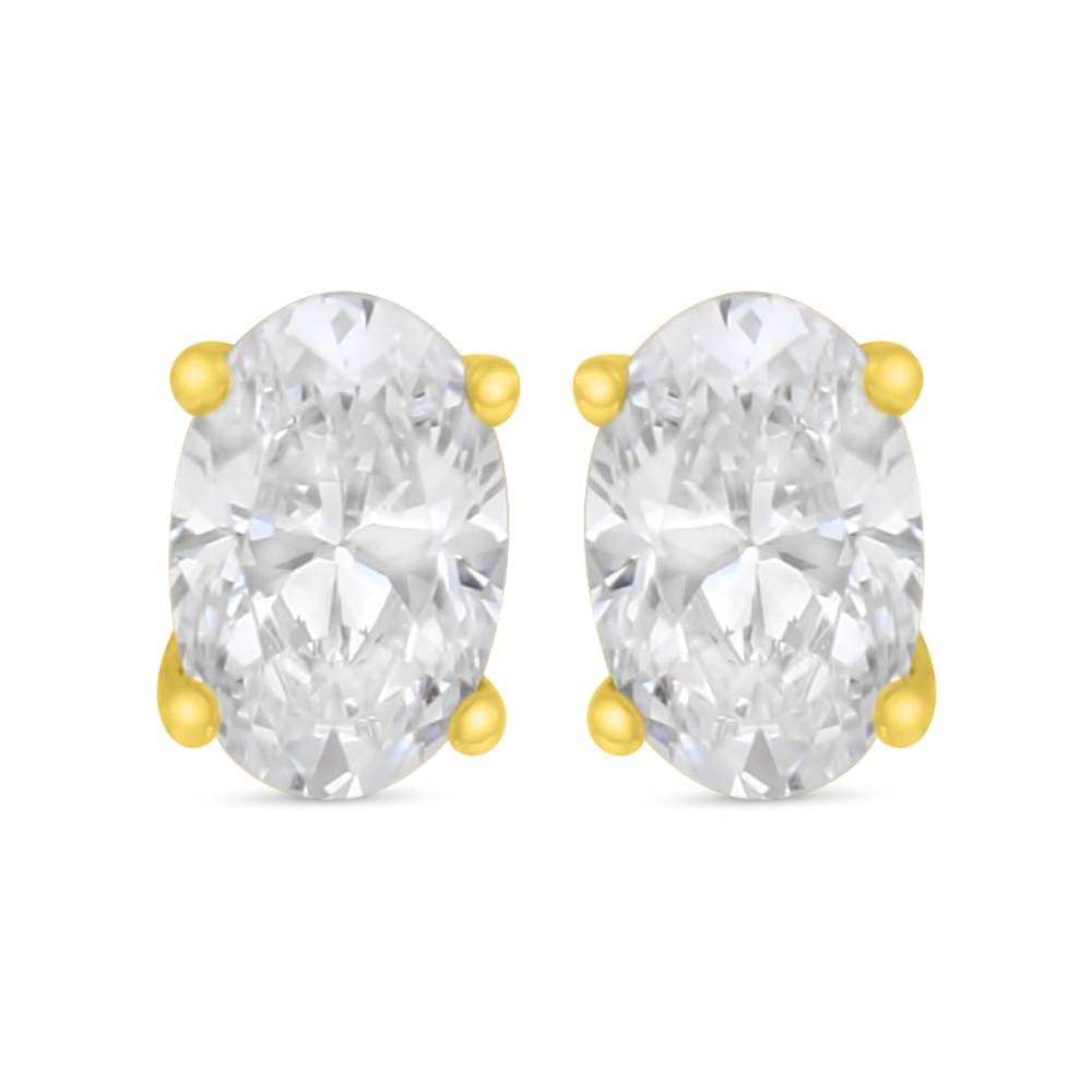 Sterling Silver 925 Earring Golden Plated Embedded With White Zircon