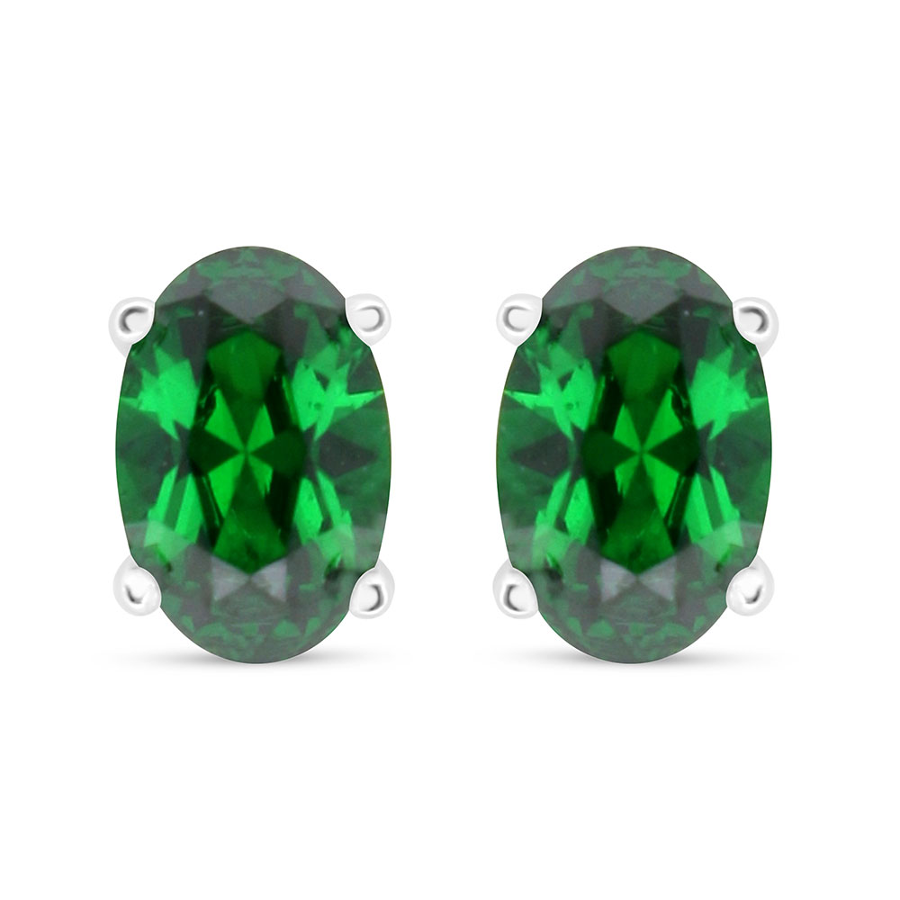 Sterling Silver 925 Earring Rhodium Plated Embedded With Emerald Zircon 