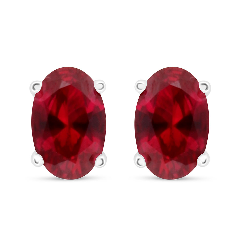 Sterling Silver 925 Earring Rhodium Plated Embedded With Ruby Corundum 