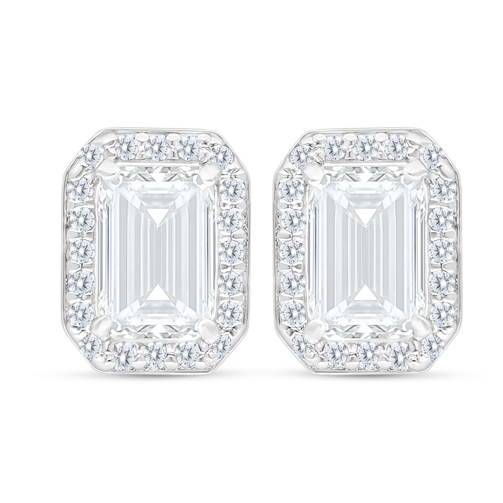 Sterling Silver 925 Earring Rhodium Plated Embedded With White Zircon