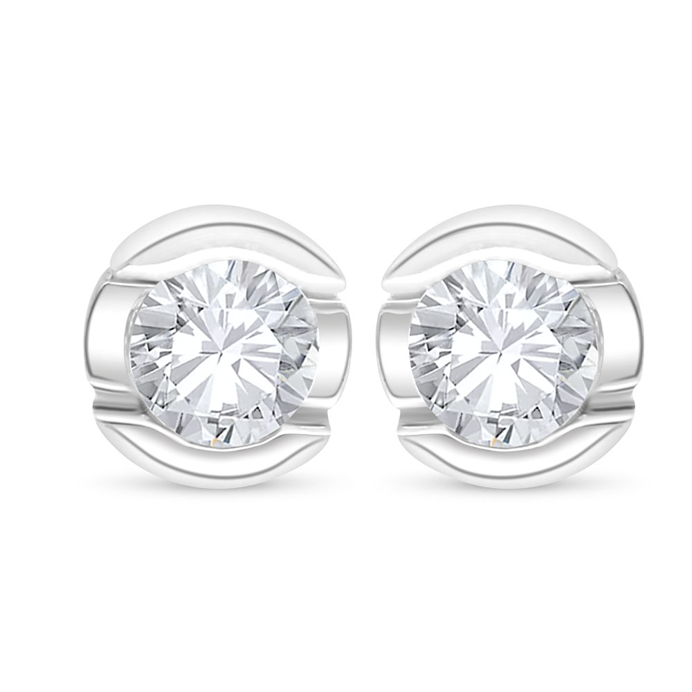 Sterling Silver 925 Earring Rhodium Plated Embedded With White Zircon