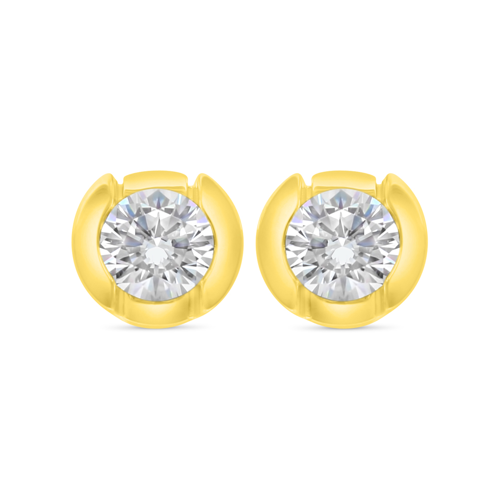 Sterling Silver 925 Earring Golden Plated Embedded With White Zircon