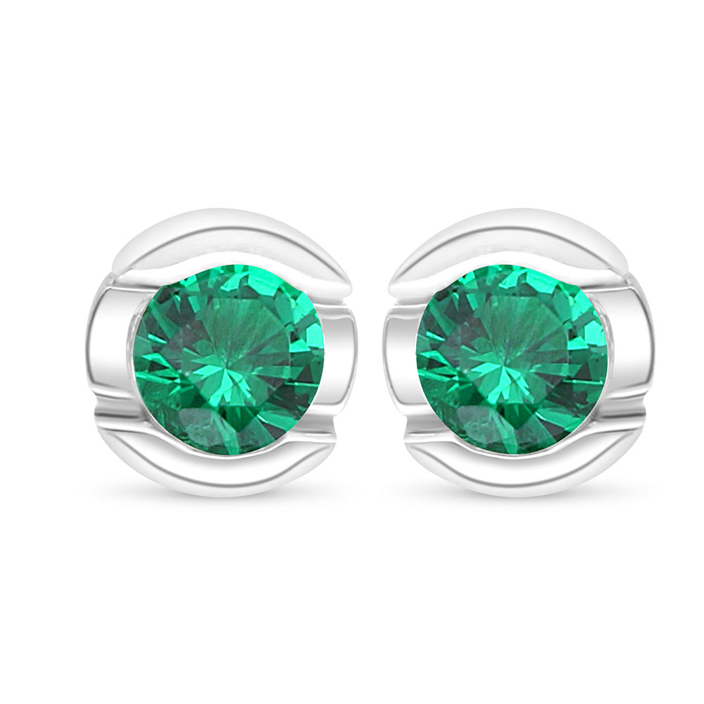 Sterling Silver 925 Earring Rhodium Plated Embedded With Emerald Zircon 