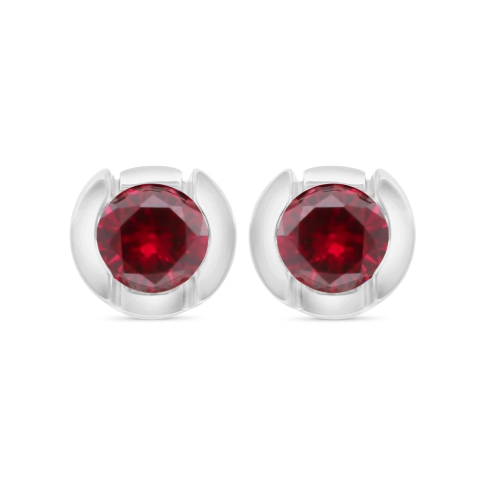 Sterling Silver 925 Earring Rhodium Plated Embedded With Ruby Corundum 