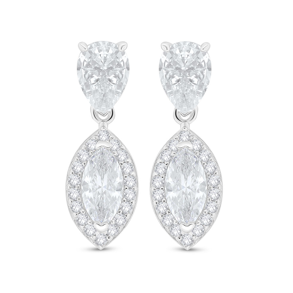 Sterling Silver 925 Earring Rhodium Plated Embedded With White Zircon