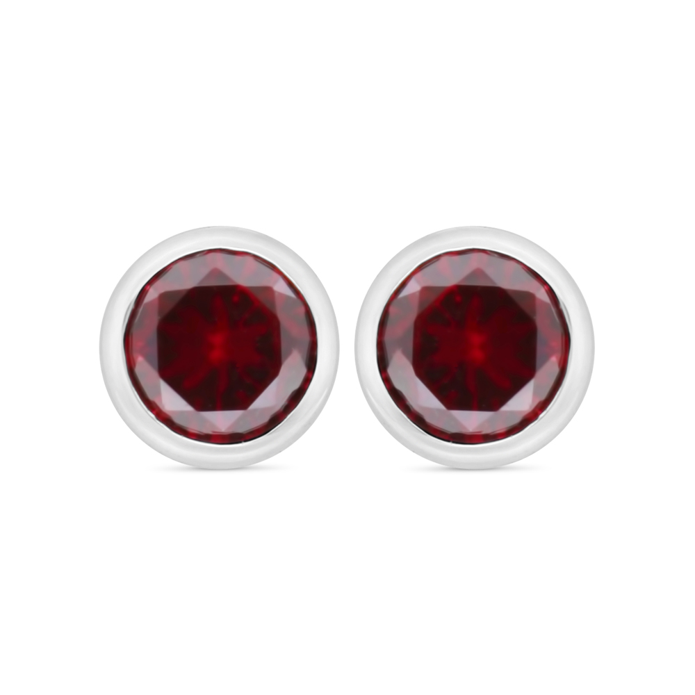 Sterling Silver 925 Earring Rhodium Plated Embedded With Ruby Corundum And White Zircon