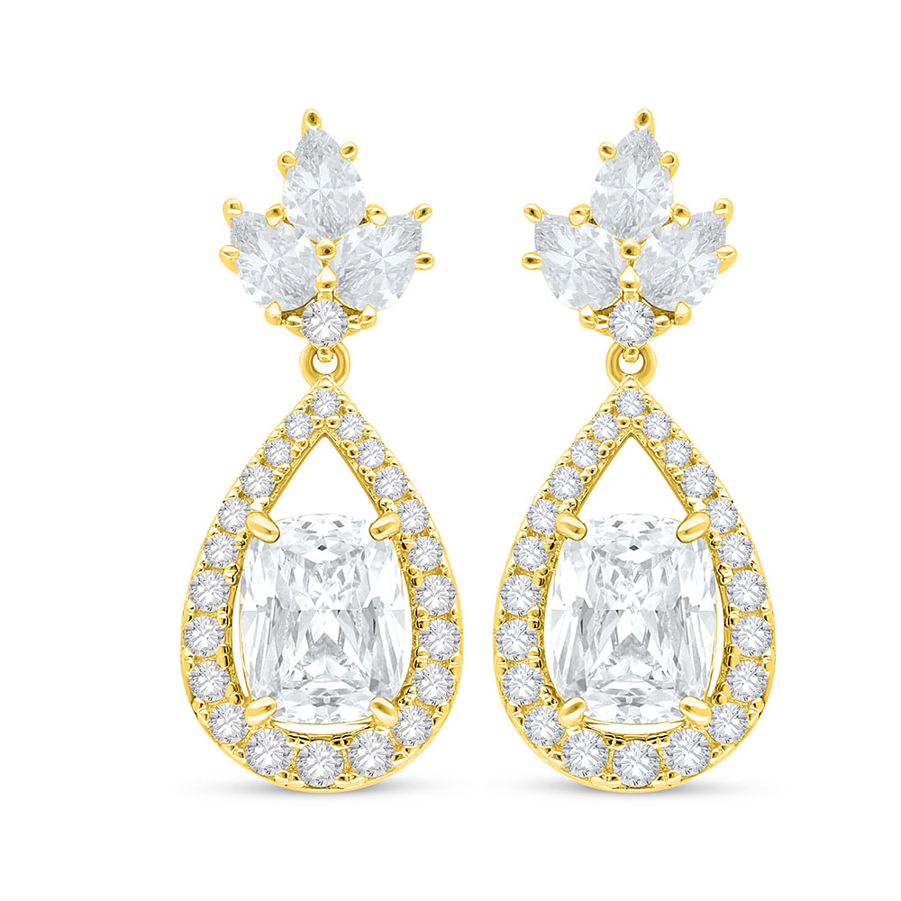 Sterling Silver 925 Earring Golden Plated Embedded With Yellow Diamond And White Zircon