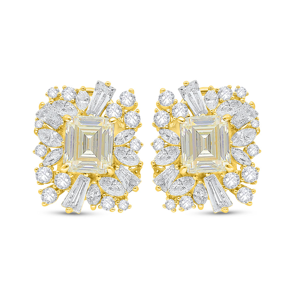 Sterling Silver 925 Earring Golden Plated Embedded With Yellow Diamond And White Zircon