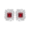 Sterling Silver 925 Earring Rhodium Plated Embedded With Ruby Corundum And White Zircon