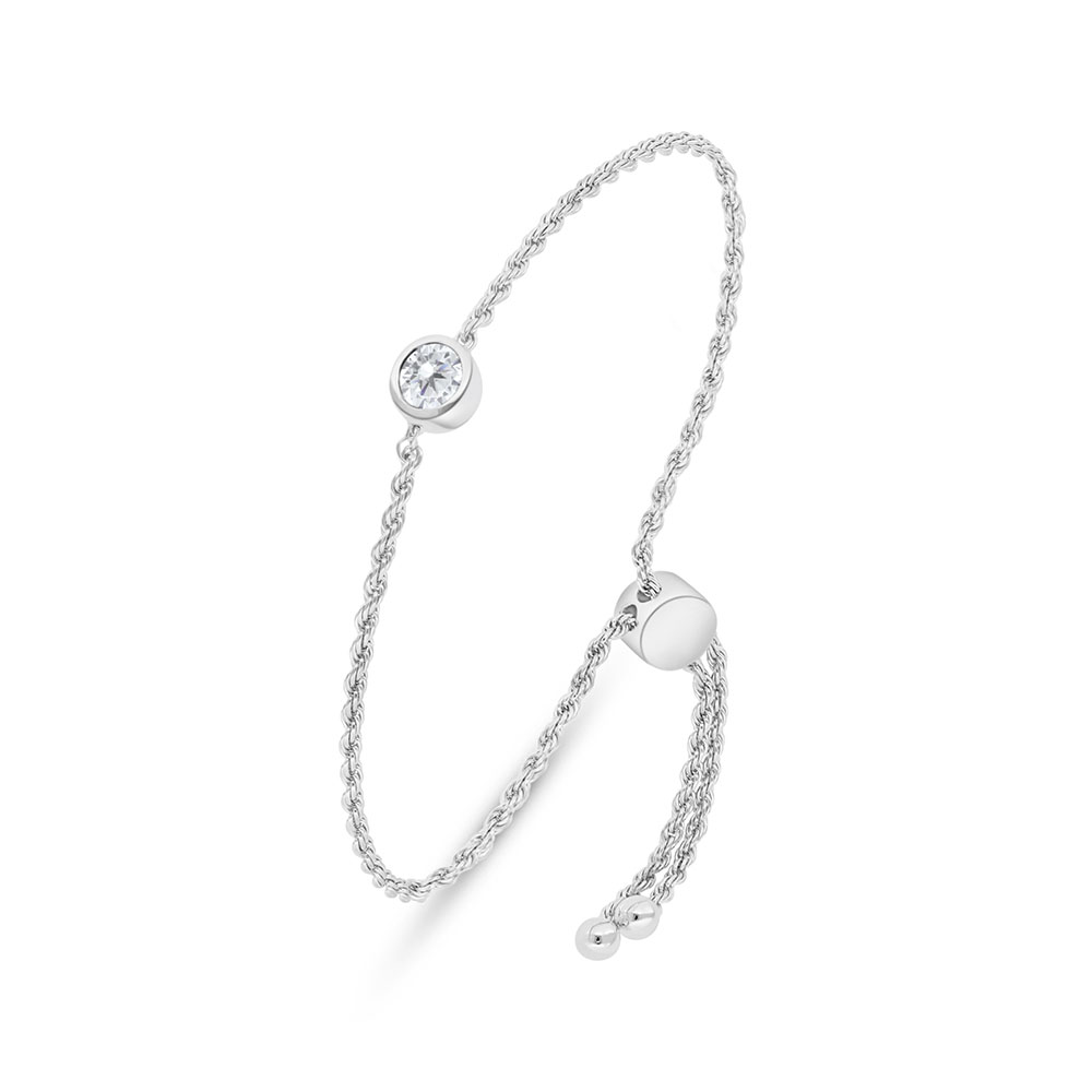 Sterling Silver 925 Bracelet Rhodium Plated Embedded With White Zircon