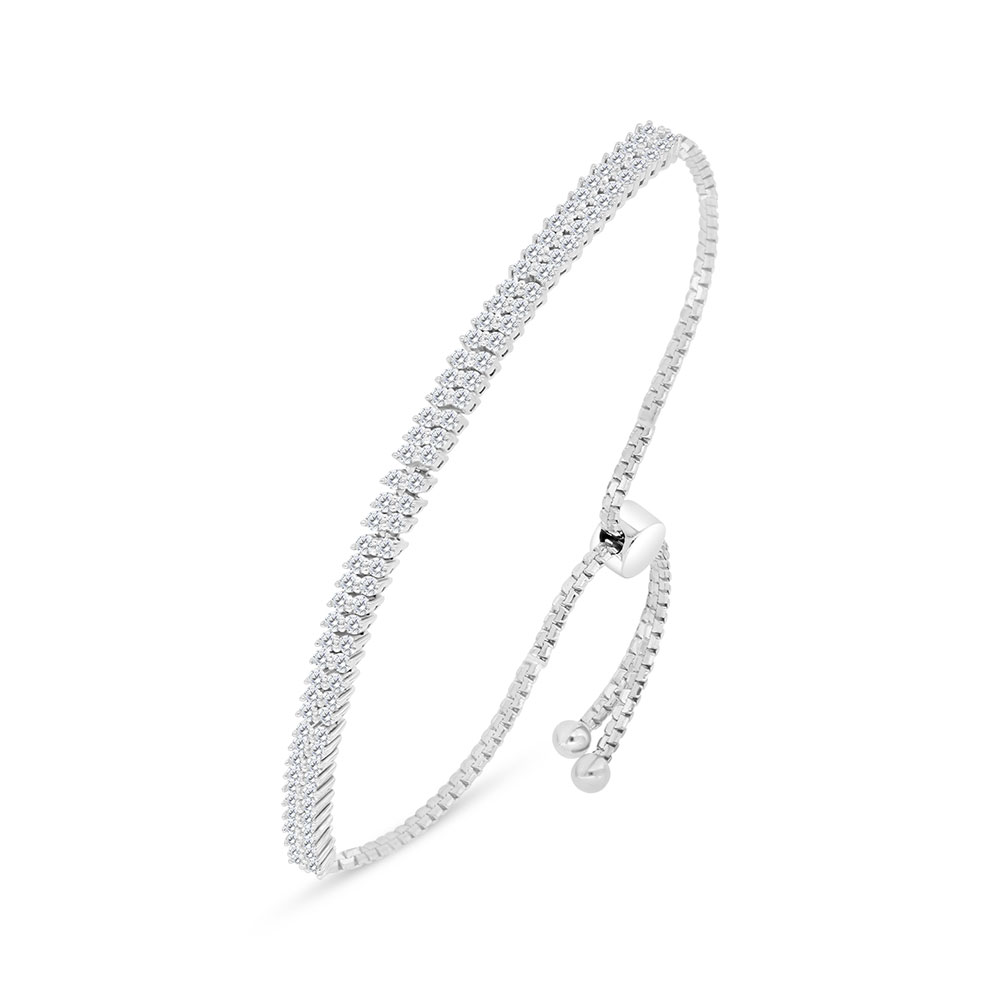 Sterling Silver 925 Bracelet Rhodium Plated Embedded With White Zircon