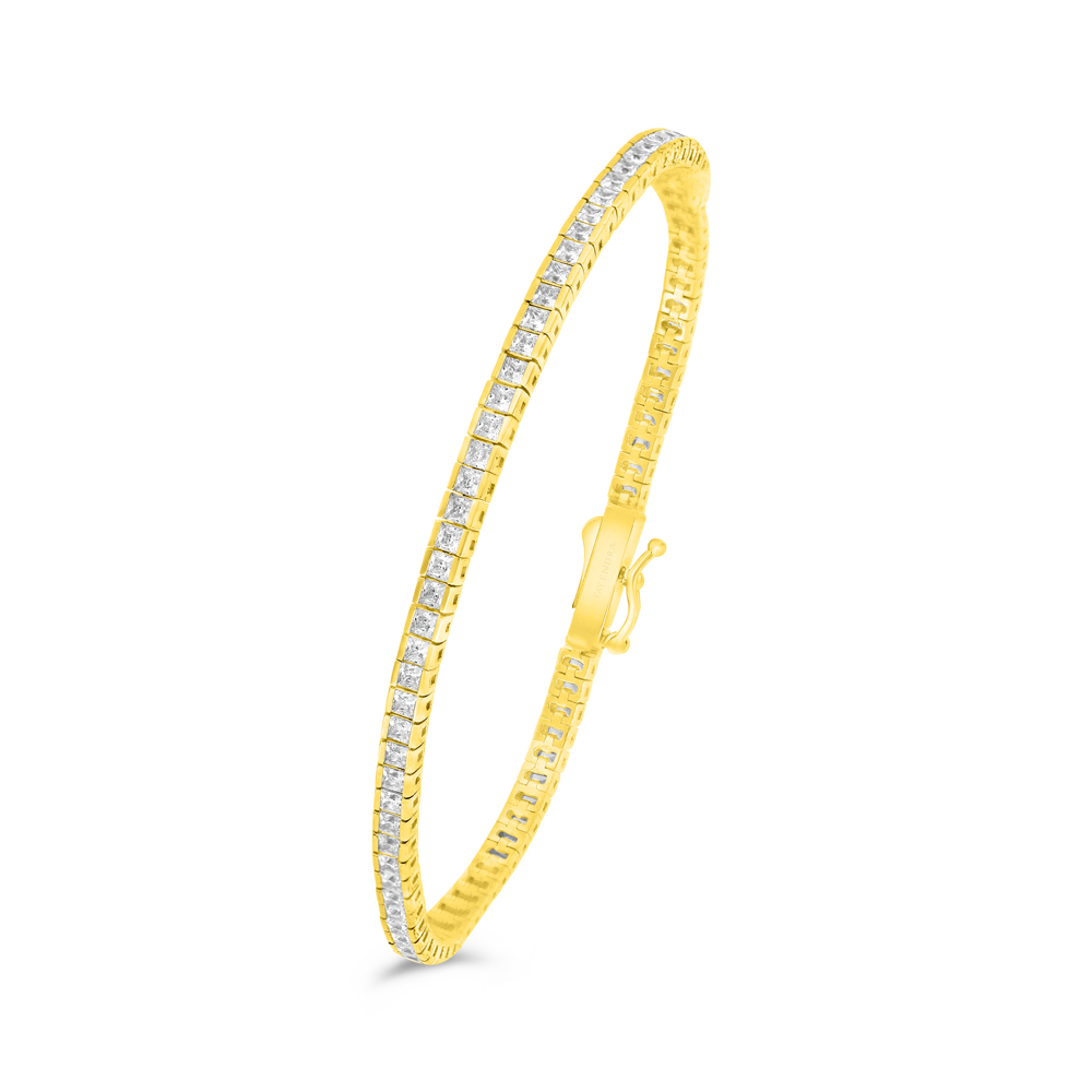 Sterling Silver 925 Bracelet Golden Plated Embedded With White Zircon