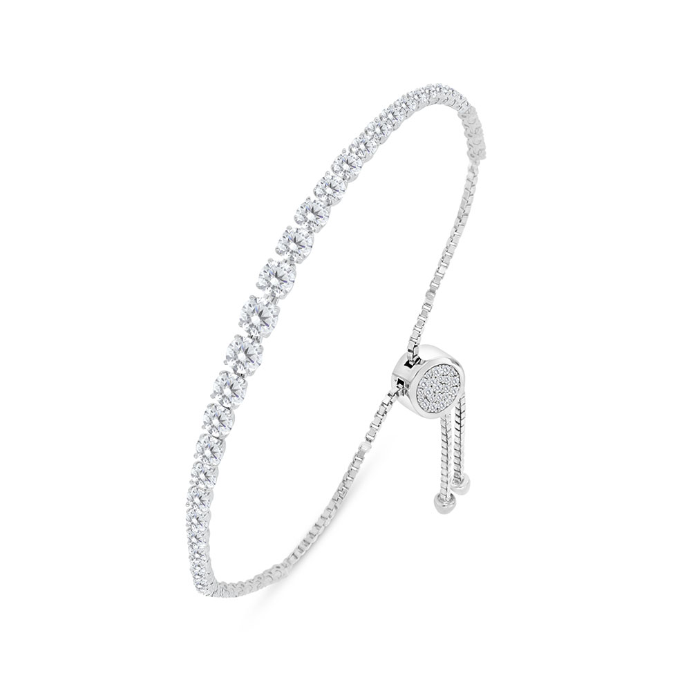 Sterling Silver 925 Bracelet Rhodium Plated Embedded With White Zircon 