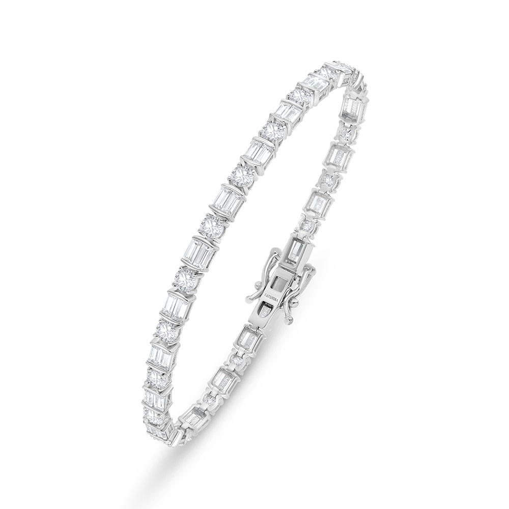 Sterling Silver 925 Bracelet Rhodium Plated Embedded With White Zircon