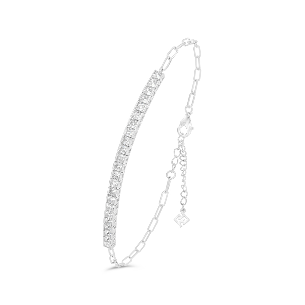 Sterling Silver 925 Bracelet Rhodium Plated Embedded With White Zircon