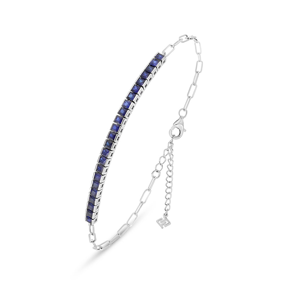 Sterling Silver 925 Bracelet Rhodium Plated Embedded With Sapphire Corundum 