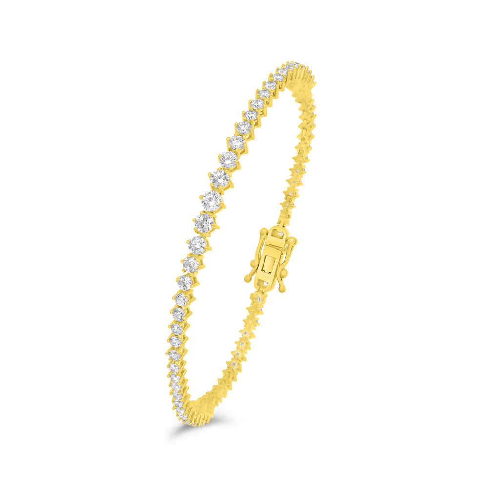 Sterling Silver 925 Bracelet Golden Plated Embedded With White Zircon