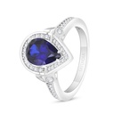 Sterling Silver 925 Ring Rhodium Plated Embedded With Sapphire Corundum And White Zircon