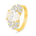 Sterling Silver 925 Ring Golden Plated Embedded With Yellow Diamond And White Zircon