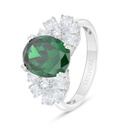 Sterling Silver 925 Ring Rhodium Plated Embedded With Emerald Zircon And White Zircon