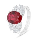 Sterling Silver 925 Ring Rhodium Plated Embedded With Ruby Corundum And White Zircon