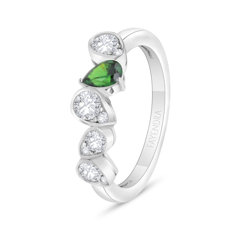 Sterling Silver 925 Ring Rhodium Plated Embedded With Emerald Zircon And White Zircon