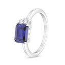 Sterling Silver 925 Ring Rhodium Plated Embedded With Sapphire Corundum And White Zircon