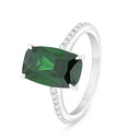 Sterling Silver 925 Ring Rhodium Plated Embedded With Emerald Zircon And White Zircon