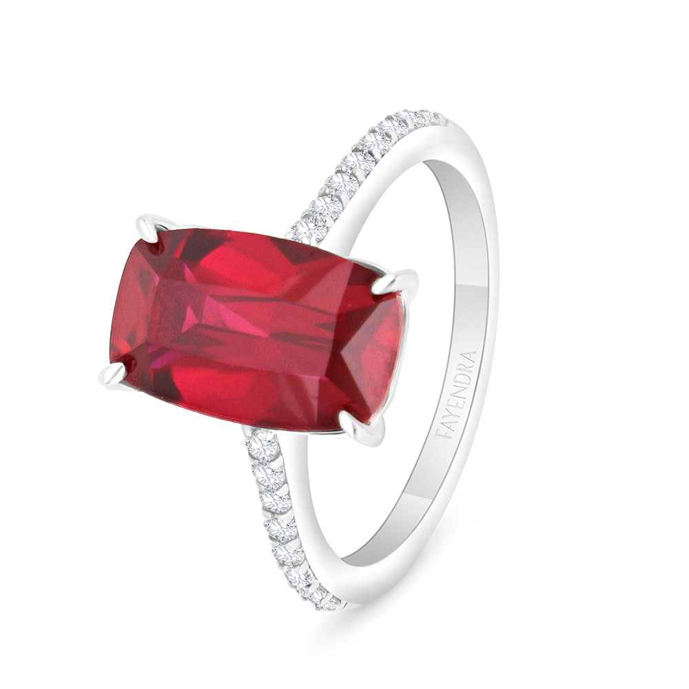 Sterling Silver 925 Ring Rhodium Plated Embedded With Ruby Corundum And White Zircon