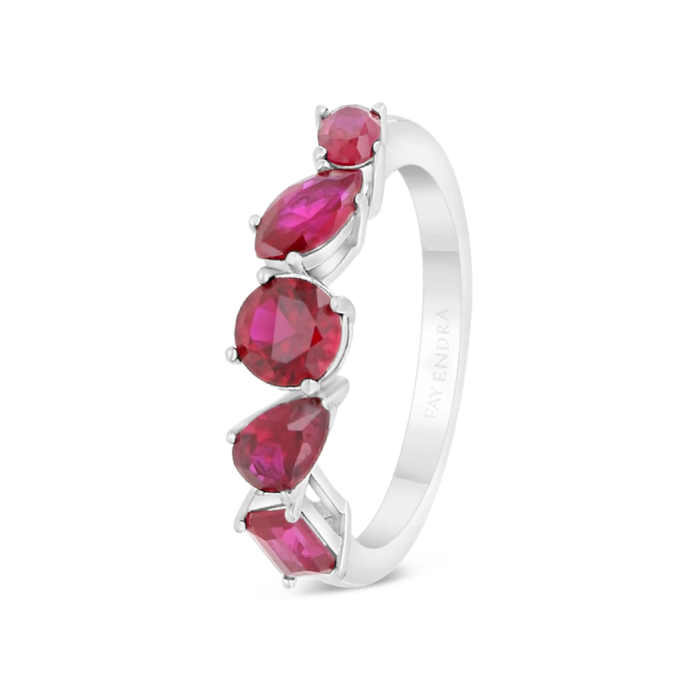 Sterling Silver 925 Ring Rhodium Plated Embedded With Ruby Corundum And White Zircon