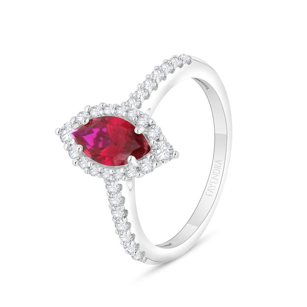 Sterling Silver 925 Ring Rhodium Plated Embedded With Ruby Corundum And White Zircon