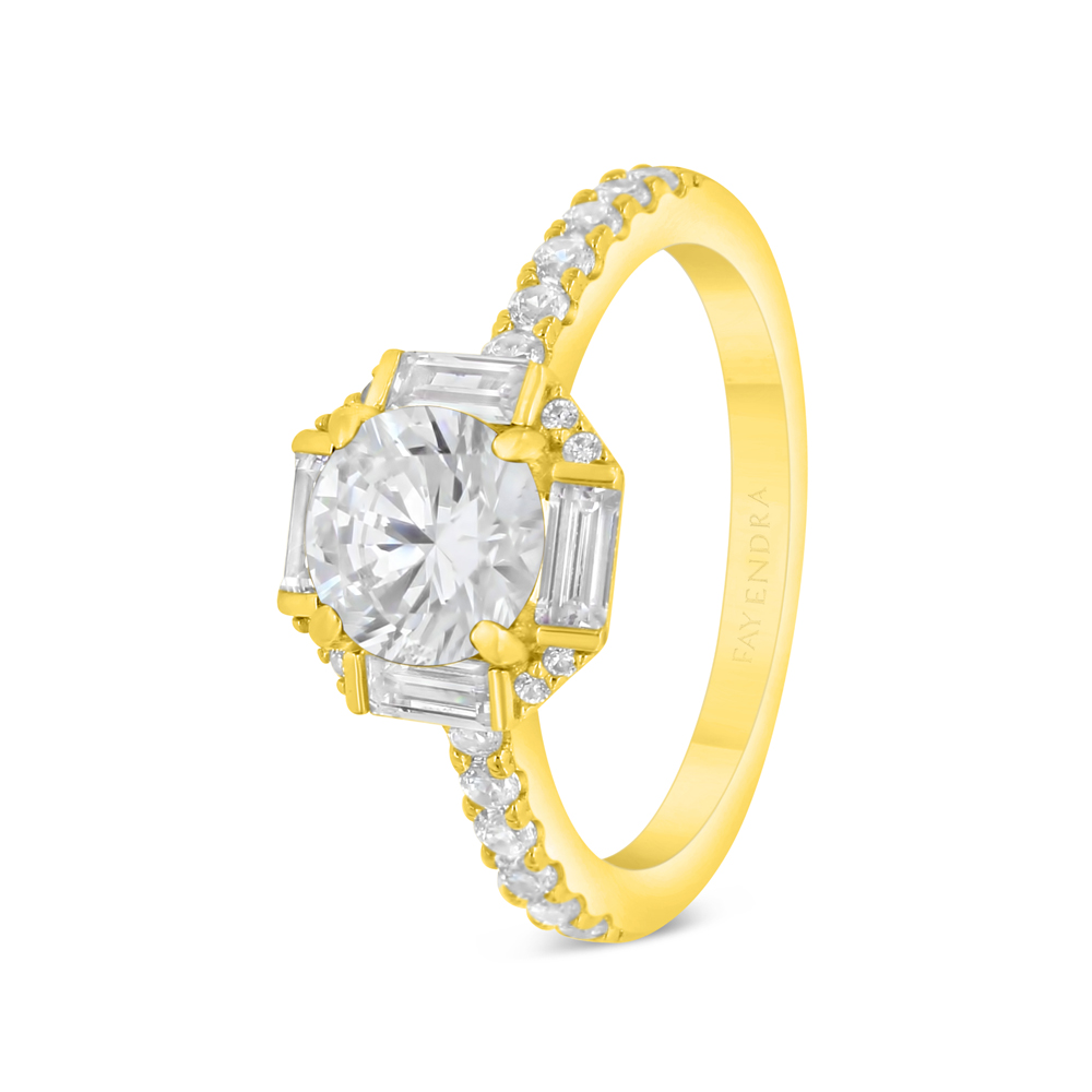 Sterling Silver 925 Ring Golden Plated Embedded With White Zircon