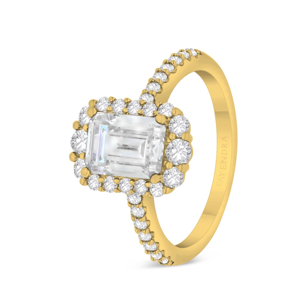 Sterling Silver 925 Ring Golden Plated Embedded With White Zircon