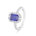 Sterling Silver 925 Ring Rhodium Plated Embedded With Sapphire Corundum And White Zircon