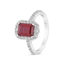 Sterling Silver 925 Ring Rhodium Plated Embedded With Ruby Corundum And White Zircon