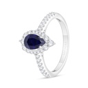 Sterling Silver 925 Ring Rhodium Plated Embedded With Sapphire Corundum And White Zircon