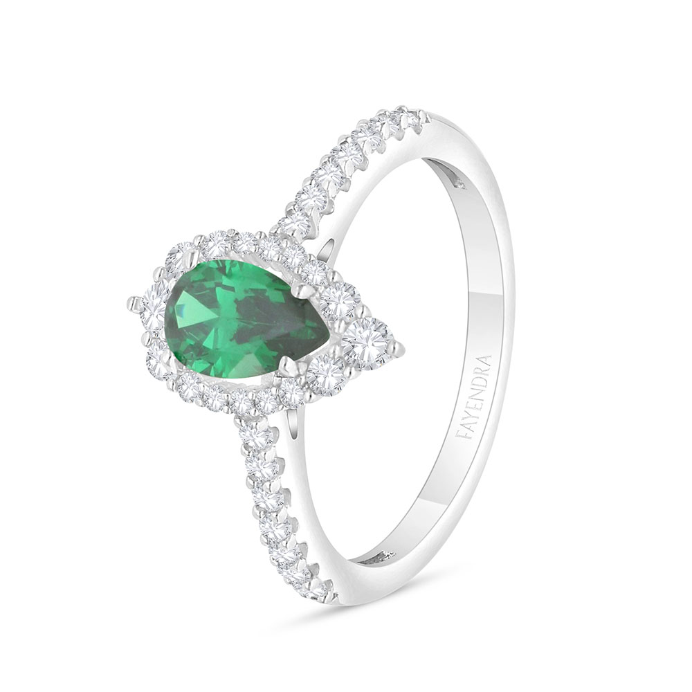 Sterling Silver 925 Ring Rhodium Plated Embedded With Emerald Zircon And White Zircon