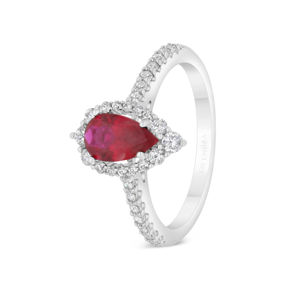 Sterling Silver 925 Ring Rhodium Plated Embedded With Ruby Corundum And White Zircon