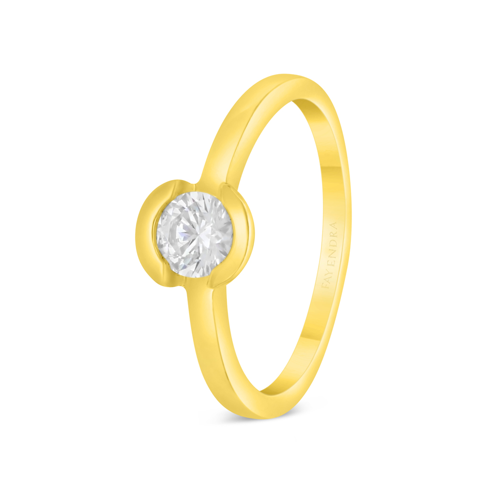 Sterling Silver 925 Ring Golden Plated Embedded With White Zircon