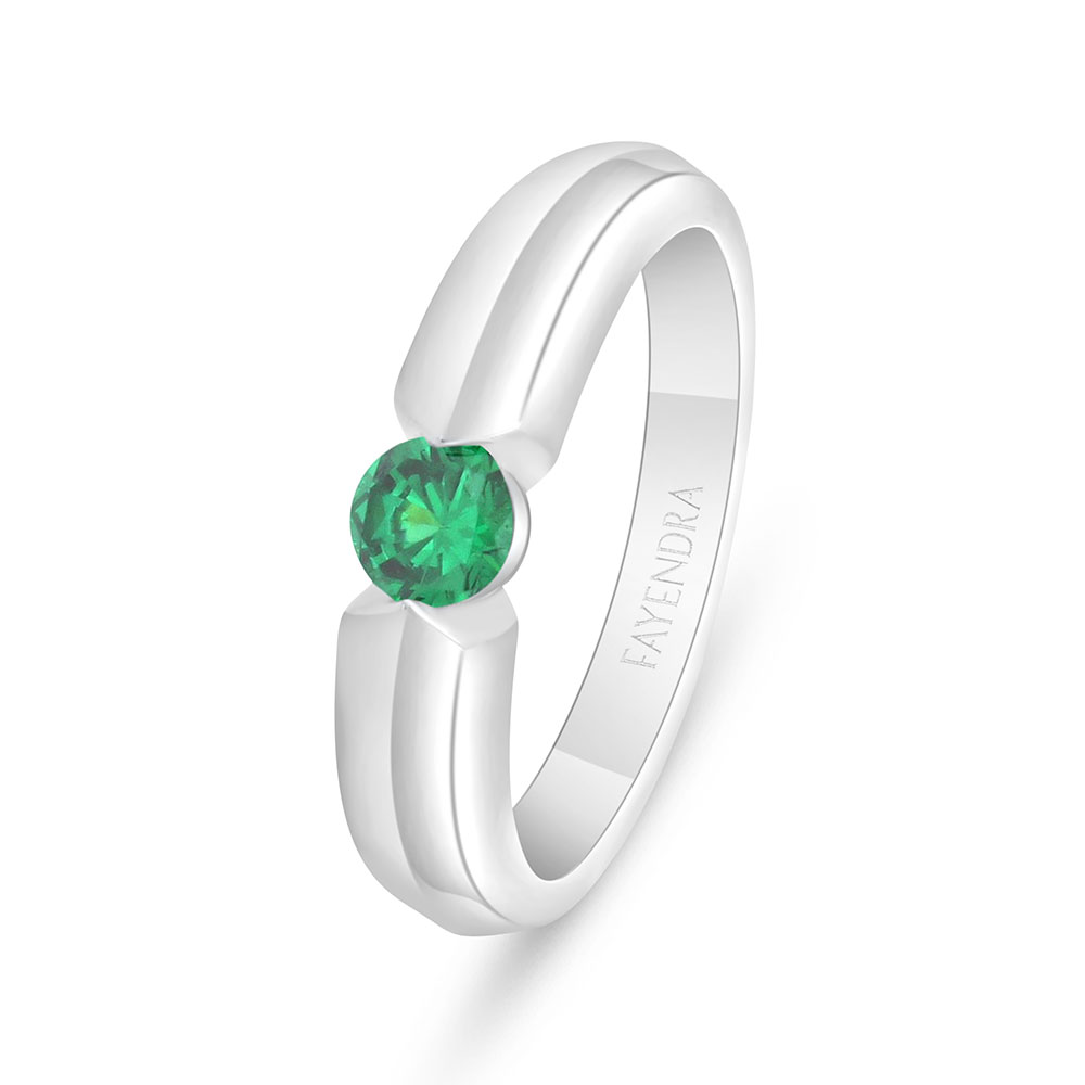 Sterling Silver 925 Ring Rhodium Plated Embedded With Emerald Zircon 