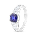 Sterling Silver 925 Ring Rhodium Plated Embedded With Sapphire Corundum And White Zircon