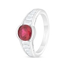 Sterling Silver 925 Ring Rhodium Plated Embedded With Ruby Corundum And White Zircon