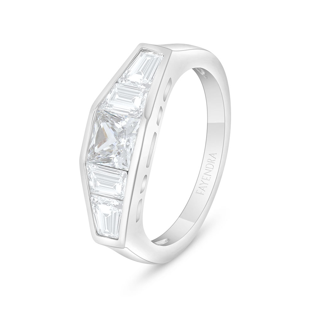 Sterling Silver 925 Ring Rhodium Plated Embedded With White Zircon