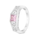 Sterling Silver 925 Ring Rhodium Plated Embedded With Pink Zircon And White Zircon