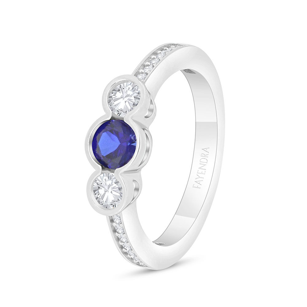 Sterling Silver 925 Ring Rhodium Plated Embedded With Sapphire Corundum And White Zircon